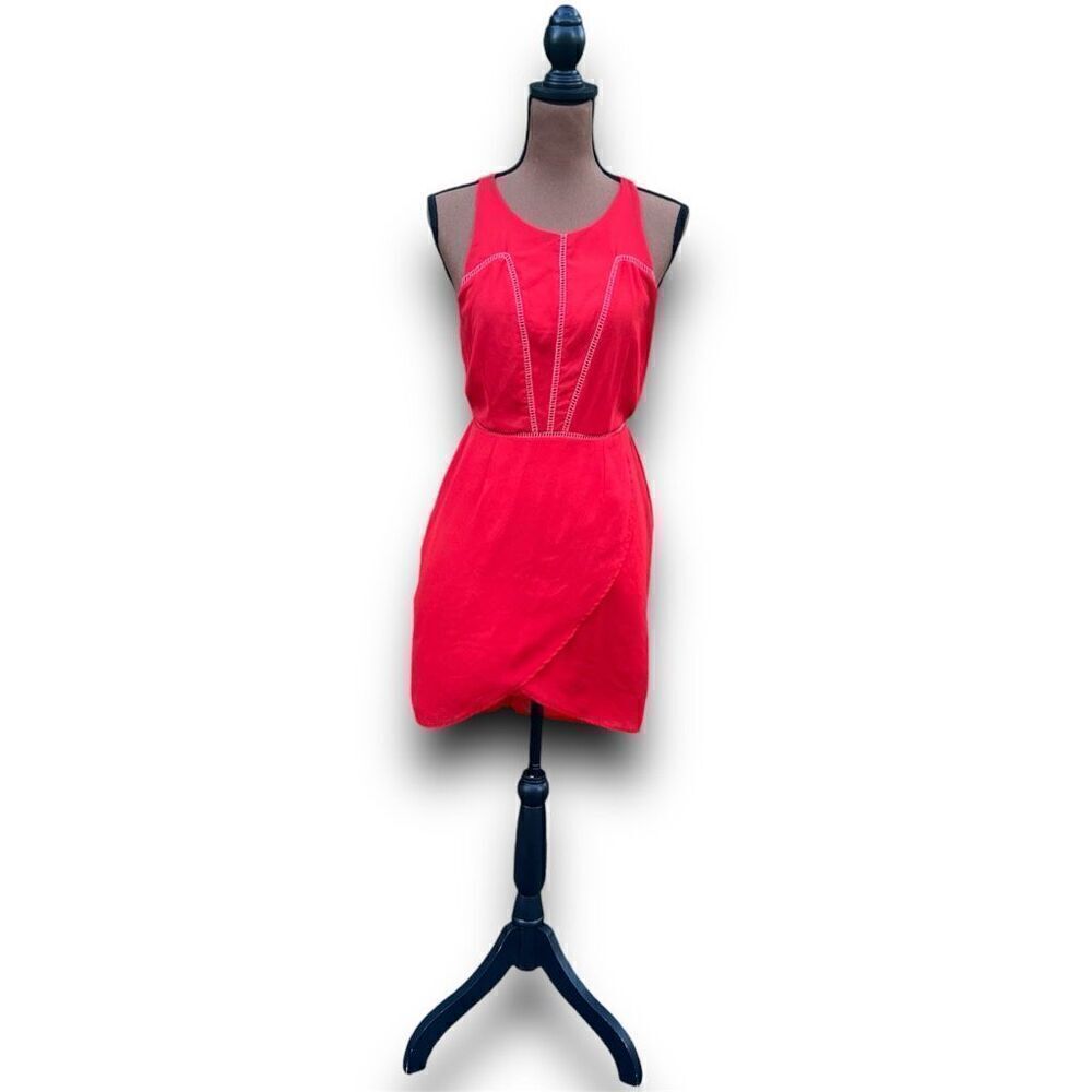 Sienna Sky Vibrant Red Dress Eyelet Details Throughout Bodice, Junior’s Small